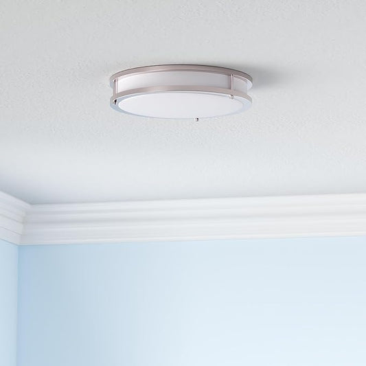 ASD LED 10" Round Flush Mount Lighting, Close to Ceiling Light Fixture | 3CCT, Dimmable, Energy Star, ETL Listed | 16W 1041LM 3000K-5000K 120V | Low Profile Double Ring Lamp | Nickel, 4 Pack
