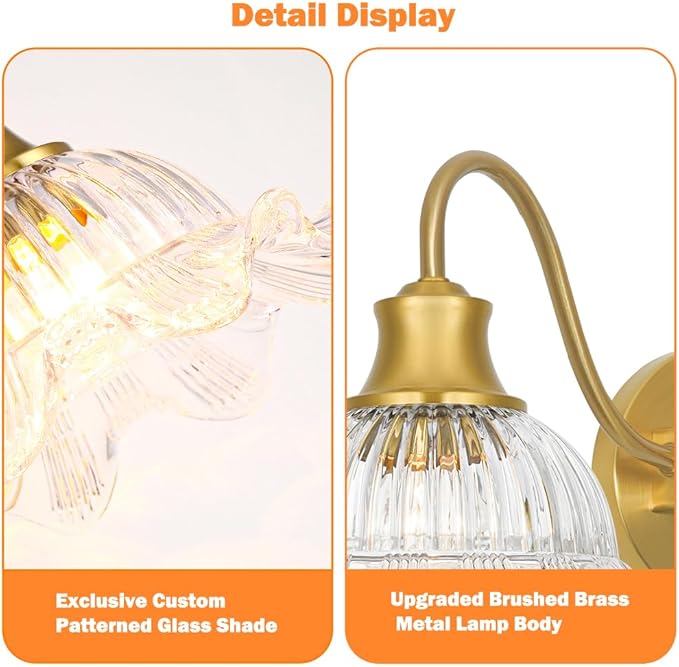 Brushed Gold Bathroom Vanity Light Fixture Vintage 3 Light Bathroom Lighting Over Mirror, Farmhouse 24'' Wall Sconce Lighting with Flower Glass Shades, Easy Mount for Makeup Area, E26 Bulb Compatible