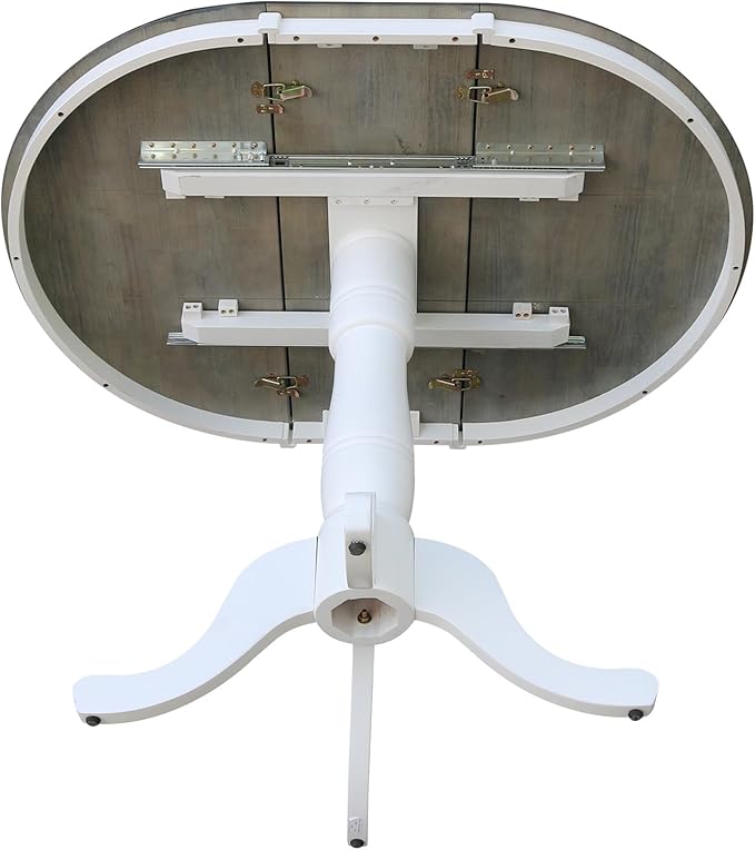 International Concepts 36" Round Wood Table with 12" Leaf in White/Heather Gray