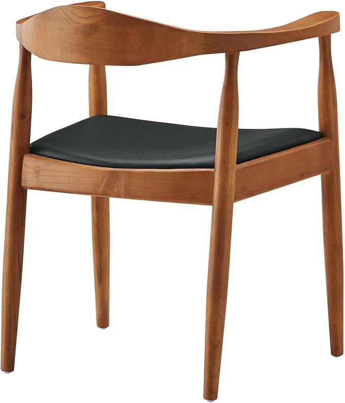 Modway Presidential Mid-Century Modern Faux Leather Upholstered Dining Armchair in Black