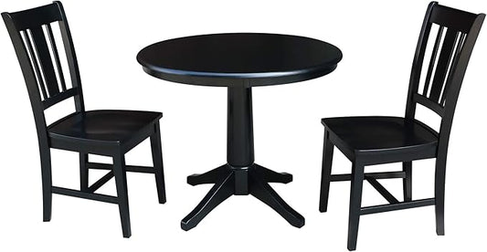 International Concepts 36" Round Top Pedestal Table - With 2 San Remo Chairs, Black