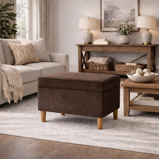 Spatial Order Home Decor | Dinah Collection Modern Storage Ottoman | Ottoman with Storage for Living Room & Bedroom(Chocolate Brown Velvet)