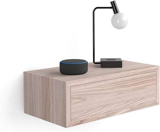 Mobili Fiver, Riccardo Floating nightstand, Pearled Elm, 17.7" x 9.8" x 6.1 ", Melamine-Finished, Modern Bedside Table, End Table, Italian Furniture