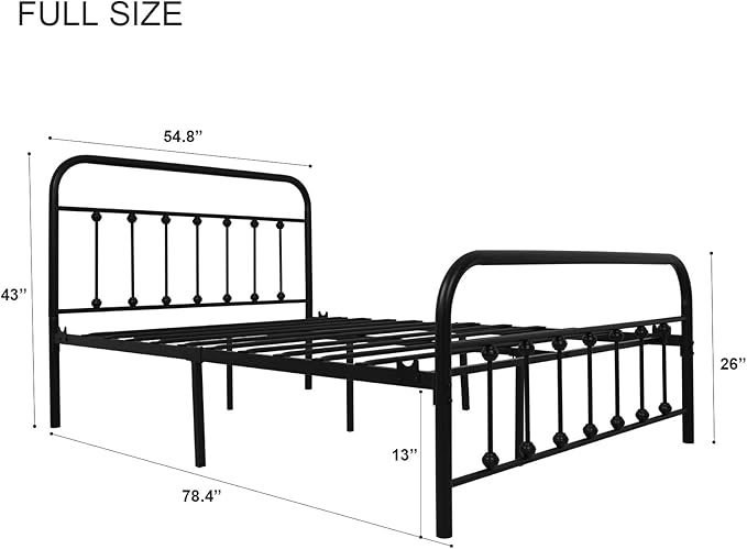 NACHTIMOOR Full Platform Metal Bed Frame with Headboard and Footboard,Vintage Victorian Style Mattress Foundation, No Box Spring Required, Under Bed Storage (Full, Black)