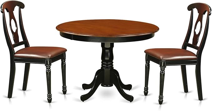 East West Furniture HLKE3-BCH-LC 3 Piece Kitchen Table & Chairs Set Contains a Round Dining Room Table with Pedestal and 2 Faux Leather Upholstered Chairs, 42x42 Inch, Black & Cherry