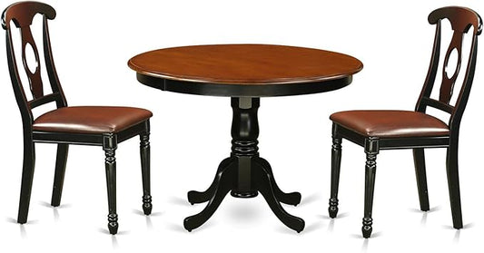 East West Furniture HLKE3-BCH-LC 3 Piece Kitchen Table & Chairs Set Contains a Round Dining Room Table with Pedestal and 2 Faux Leather Upholstered Chairs, 42x42 Inch, Black & Cherry