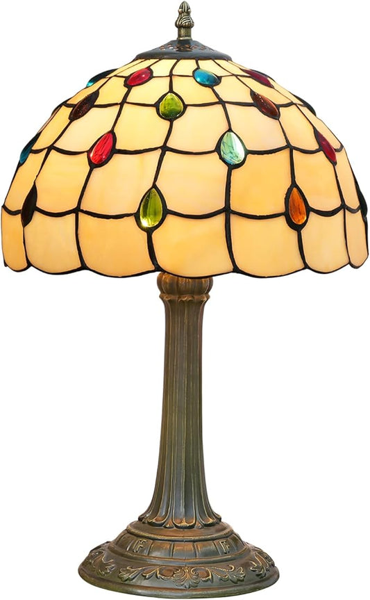 Tiffany Lamp Stained Glass lamp 12 inches Bedside Table Lamps for Living Room Bedroom Dorm Kitchen Home Decor Festival Birthday Gift,Colorful Beads