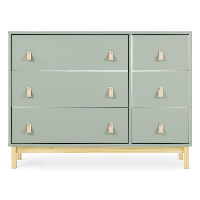 babyGap Legacy 6 Drawer Dresser with Leather Pulls and Interlocking Drawers by Delta Children - Greenguard Gold Certified, Sage Green w/Natural