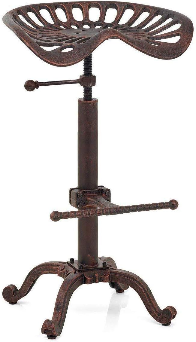 LOKKHAN Tractor Seat Bar Stool-Rustic Industrial Bar Stool-Farmhouse Cast Iron Swivel Stool-Counter Height Adjustable-Extra Tall Pub Height-24-31 inch (Coppery Brown)