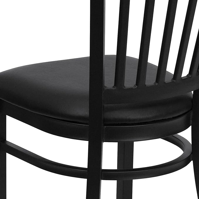 Flash Furniture Hercules Series Vertical Back Metal Restaurant Chairs, Upholstered Armless Dining Chairs for Restaurants/Kitchens, Set of 2, Black
