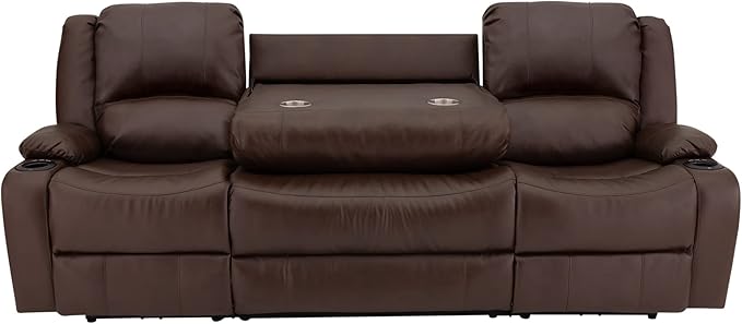 RecPro Charles 94" Powered Triple RV Wall Hugger Recliner | Drop Down Console | RV Furniture with Upgraded 2023 Fabric (Mahogany)