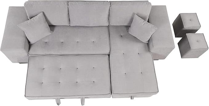 Merax Sleeper Sofa Bed with Reversible Storage Chaise Lounge and 2 Storage Ottoman, L-Shape Couch for Living Room
