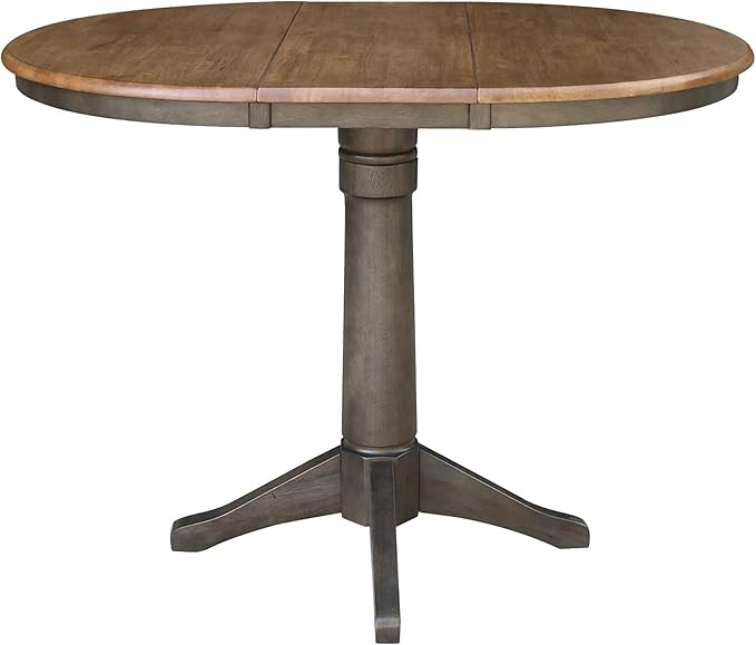 IC INTERNATIONAL CONCEPTS 36" Round Wood Counter Height Dining Table with 12" Leaf in Hickory/Washed Coal