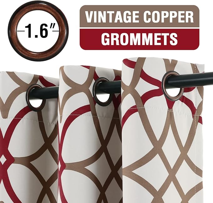 H.VERSAILTEX Blackout Curtains Printed Design 63 Inch Length 2 Panels Set Thermal Insulated Curtains for Bedroom Living Room Geometric Modern Grommet Window Drapes - Taupe and Red