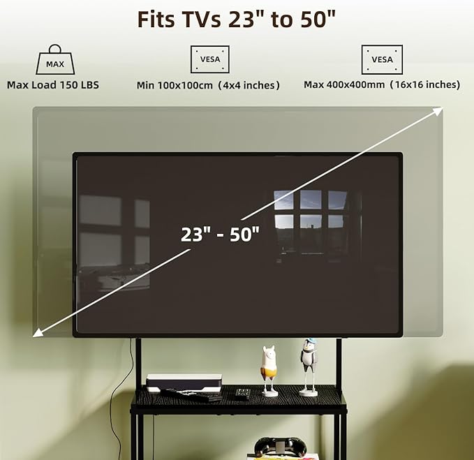 23 Inch to 50 Inch Floor Small Corner TV Stand with Storage Shelves for Living Room Bedroom, Universal Floor Television Stands with Mount, Farmhouse Black TV Table Desk Shelf for Small Spaces
