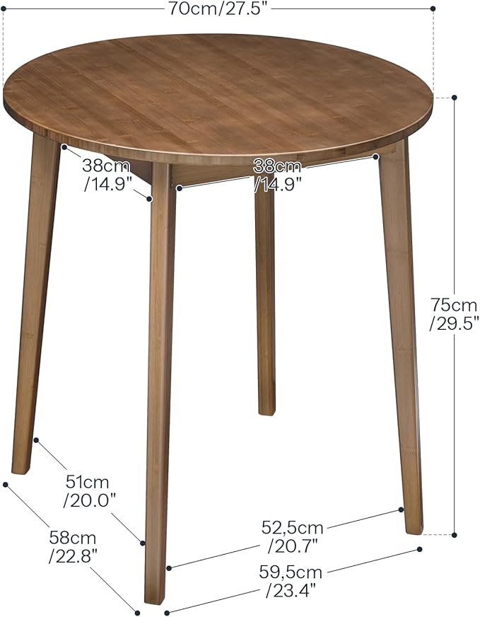 HOOBRO Bamboo Dining Table, Round Dining Table for 2, 27.5" Kitchen Table for Small Space, Writing Table, Easy to Assemble, for Dining Room, Living Room, Office, Kitchen, Apartment, Brown BR71CZ01G1