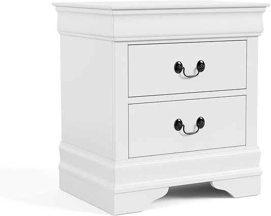Furniture of America Arabella Traditional Solid Wood Nightstand with Drawers and Antique Nickle Handles, Small Bedside Table, No Assembly Wooden Night Stand for Bedroom, Guest Room, Dorm, White