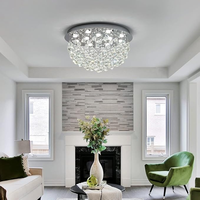 Saint Mossi 12-Lights Modern Chandelier K9 Crystal Light Fixture,Modern Flush Mount Ceiling Light Fixtures Raindrop Chandelier for Bedroom,Dining Room,Living Room,H16 x D28