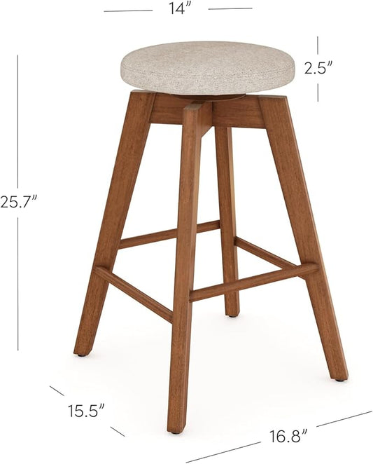 Nathan James Amalia Backless Kitchen Counter Height Bar Stool, Solid Wood with 360 Swivel Seat Antique Coffee/Natural Wheat, Set of 2