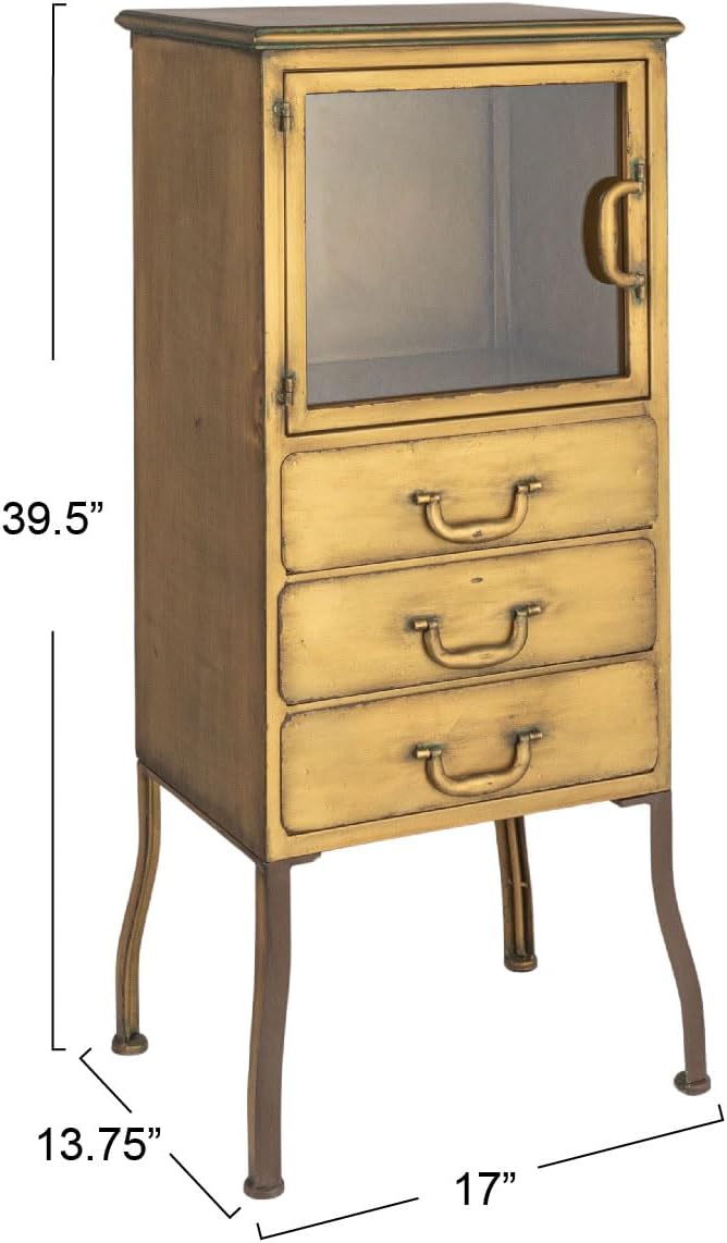 Creative Co-Op Sleek Metal Cabinet Storage with 3 Drawers, Gold
