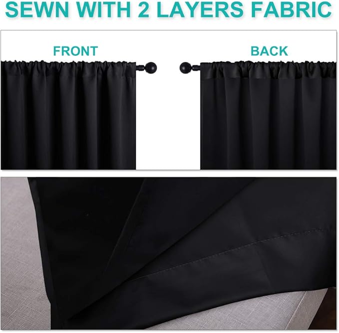 NICETOWN 100% Blackout Curtains Cold Blocking, Durable Black Lined Blackout Curtains for Bedroom, Energy Saving Long Curtains for Patio Sliding Glass Door, Black, 52-inch x 95-inch, 2 Panels
