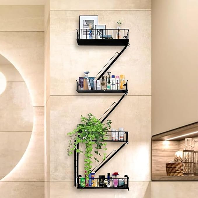 Fire Escape Wall Shelf - 4-Tier Trinket & Action Figure Display with Screwdriver & Screws, Unique Rustic Floating Action Figure Display for Bathroom & Living Room & Home Decor (4 Tier, 1)