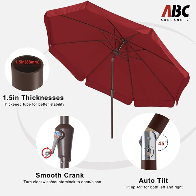 ABCCANOPY 11ft Scalloped Patio Umbrella, Outdoor Table Umbrella with Tilt and Crank, Fiberglass Ribs Deck Umbrella for Patio, Pool, Garden, Picnic (Burgundy)