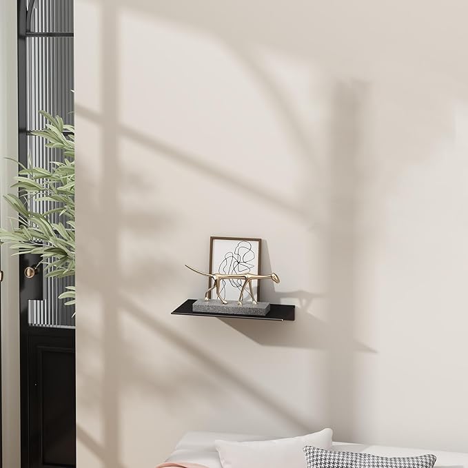 Danpoo Small Floating Shelf for Wall Storage, Mini Display Shelf for Collectibles, Metal Wall Shelf for Bathroom/Living Room/Kitchen/Bedroom(Black, 8")