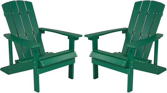 Flash Furniture Charlestown Poly Resin Adirondack Chair - Green - All Weather - Indoor/Outdoor - Set of 2