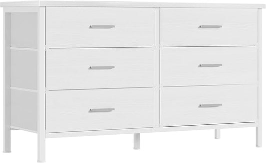 BOLUO Large White Dresser for Bedroom 6 Drawer, Wide Fabric Dressers & Chests of Drawers Modern