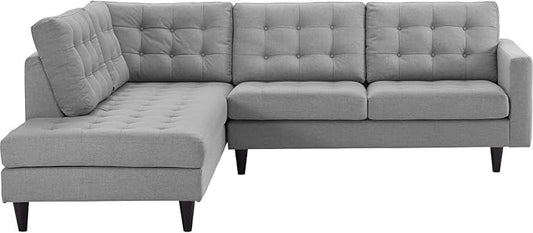 Modway EEI-2798-LGR Empress Mid-Century Modern Upholstered Fabric Left-Facing Sectional Sofa in Light Gray
