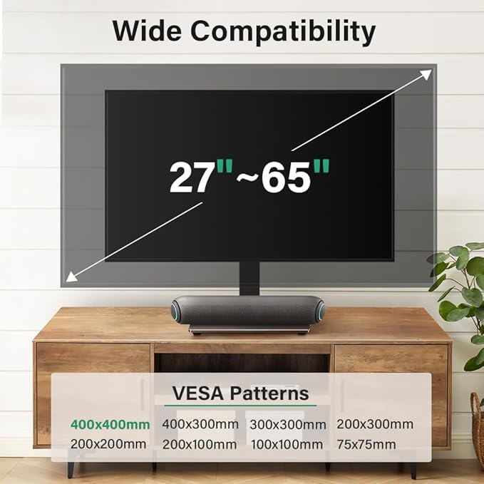 FURWOO Universal TV Stand for 27 to 65 inch LCD LED TVs 4 Level Height Adjustable TV Stand Base with Tempered Glass Base Table Top Stand Vesa 400x400mm