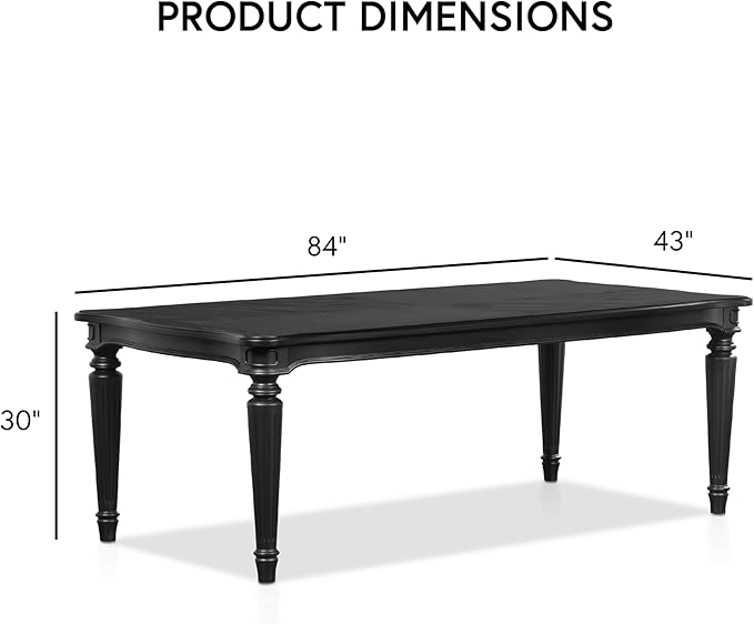 Furniture of America Seabliss Glam Solid Wood 84-inch Dining Table with Turned Fluted Legs, Seats up to 6, for Home, Kitchen, Living Room, Black