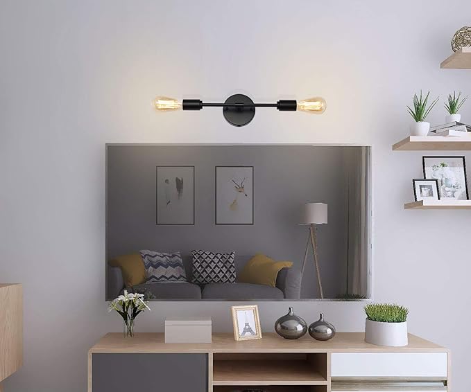 2-Light Black Bathroom Vanity Light Fixtures，Modern Industrial Wall Light Fixtures with On/Off Switch Cord, Plug in Wall Sconce Set of Two for Living Room Bathroom Farmhouse Dining Room