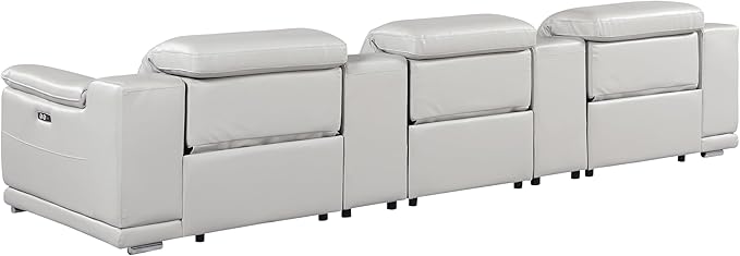 BlackJack Furniture Venice Top Grain Italian Leather Power Recline 5 Piece Sofa - 134" Theater Seating Modern Couch for Living Room Apartment Home with Adjustable Headrests & USB Port, Light Grey
