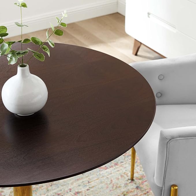 Modway Verne Round Wood Grain 40" Dining Table in Gold Cherry Walnut