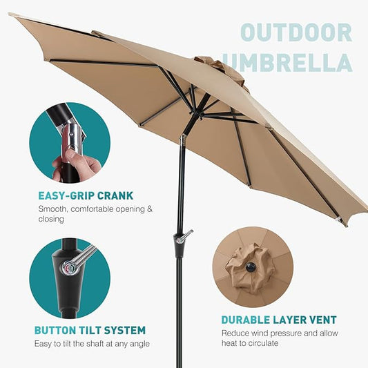 OLIXIS 9FT Patio Table Umbrella with Tilt and Crank Button & 8 Sturdy Ribs Waterproof, 9 Feet Outdoor Patio Umbrella Sun Shade for Pool, Terrace, Beach and Restaurant