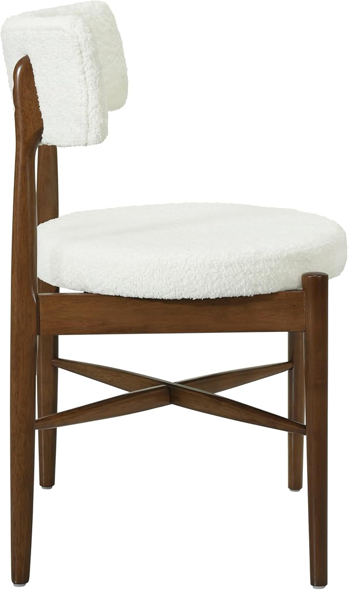 Christopher Knight Home Ebany Dining Chairs Set of 2, Boucle Kitchen Chair, Upholstered Curved Backrest Accent Chair, Rubberwood X Shaped Frame, Dining Room Chair for Cafeteria Home, Beige+Brown