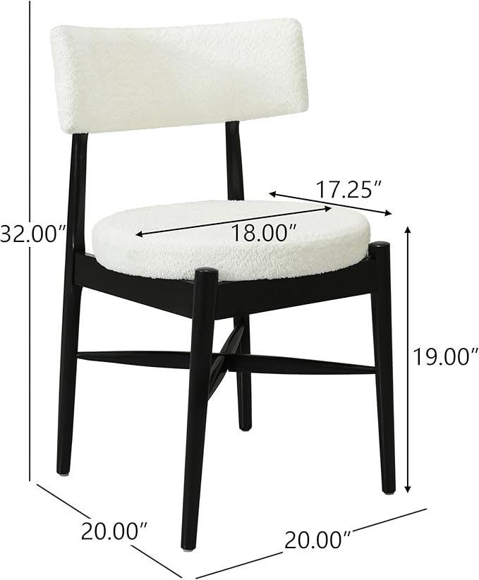 Christopher Knight Home Ebany Dining Chairs Set of 2, Boucle Kitchen Chair, Upholstered Curved Backrest Accent Chair, Rubberwood X Shaped Frame, Dining Room Chair for Cafeteria Home, Beige+Black