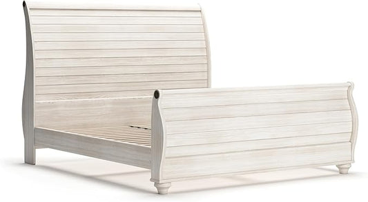 Signature Design by Ashley Willowton Coastal Sleigh Bed, Foundation or Box Spring Needed, King, Beige