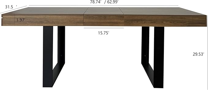 63" - 79" Extendable Dining Room Table, Expandable Kitchen Table for 6 to 10 People, Modern Wood Conference Table, Large Farmhouse Dining Table(Brown & Black, Double-U Base)