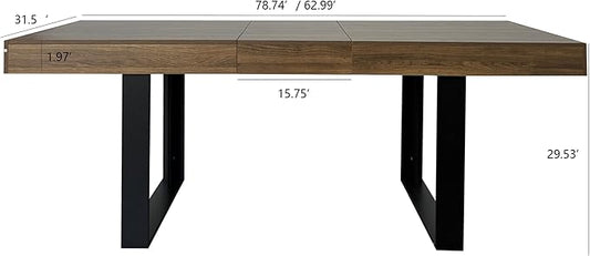 63" - 79" Extendable Dining Room Table, Expandable Kitchen Table for 6 to 10 People, Modern Wood Conference Table, Large Farmhouse Dining Table(Brown & Black, Double-U Base)