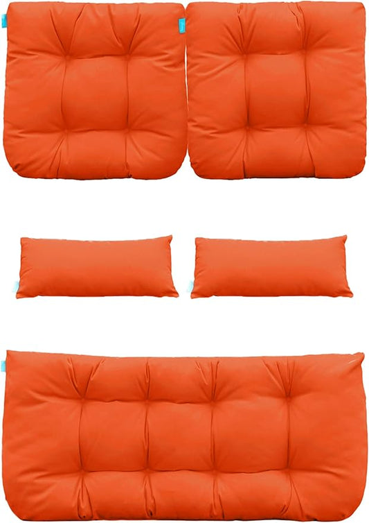 QILLOWAY Outdoor Patio Wicker Seat Cushions Group Loveseat/Two U-Shape/Two Lumbar Pillows for Patio Furniture,Wicker Loveseat,Bench,Porch,Settee of 5 (Orange)