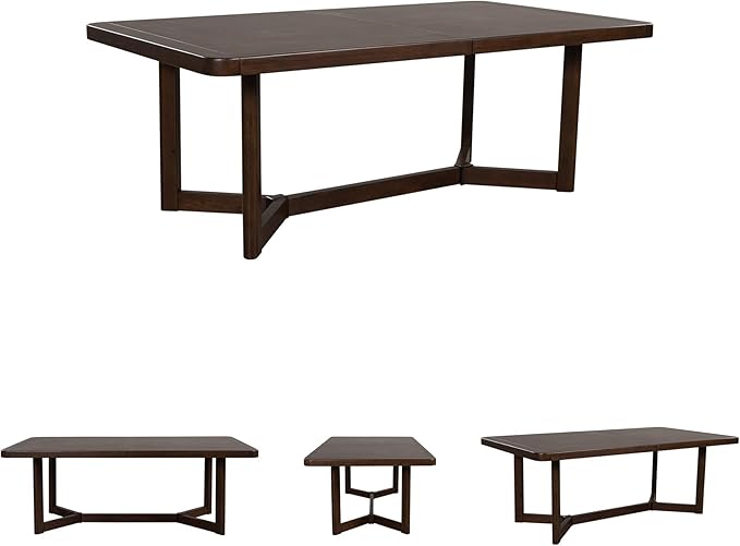 Signature Design by Ashley Kendamor Rectangular Dining Room Extension Table with Table Glide System, Seats up to 8, Wood, 108" Wide with Leaf, Dark Brown