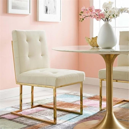 Modway Privy Performance Velvet Gold Stainless Steel Dining Chair in Gold Ivory