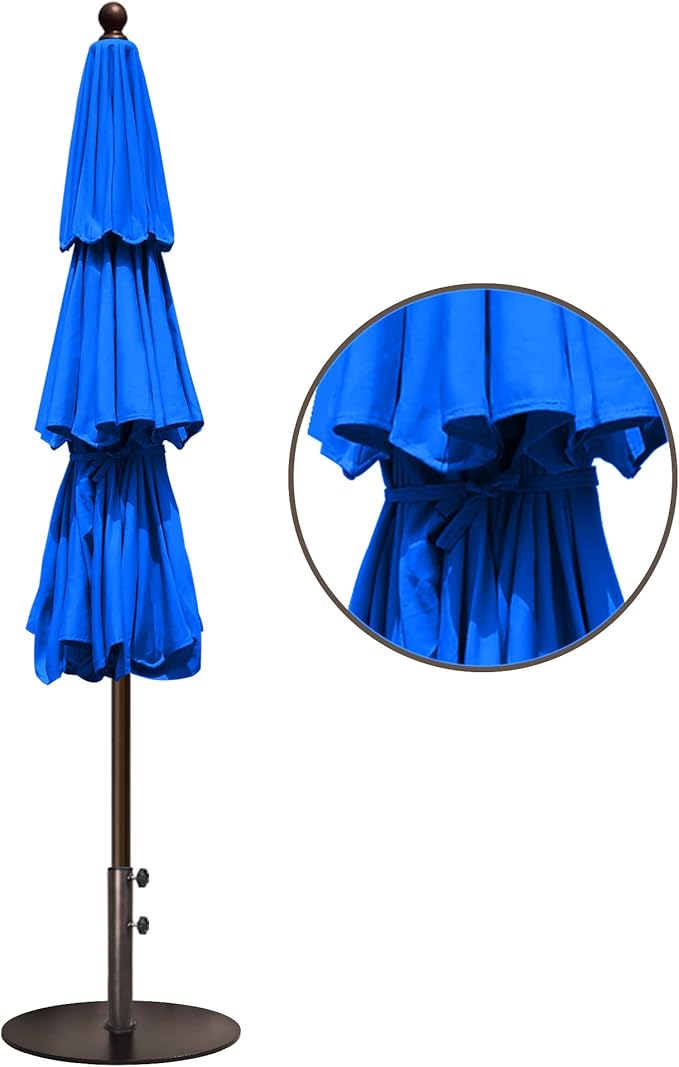 EliteShade USA 10-Year-Non-Fading 11ft 3-Tier Market Patio Umbrella, Commercial Grade Outdoor Table Umbrella with Crank Open, Windproof & UPF 50+ UV Protection, Heavy Duty Ventilation for Garden, Deck, Pool, Backyard, Beach & Bistro, No Tilt, Royal Blue