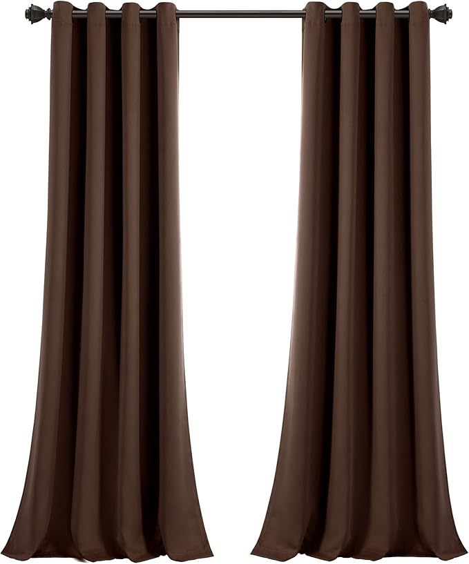Lush Decor Insulated Grommet Blackout Window Curtain Panels, Pair, 52" W x 84" L, Chocolate - Classic Modern Design - Chic Window Decor - Long Curtains For Living Room, Bedroom, Or Dining Room