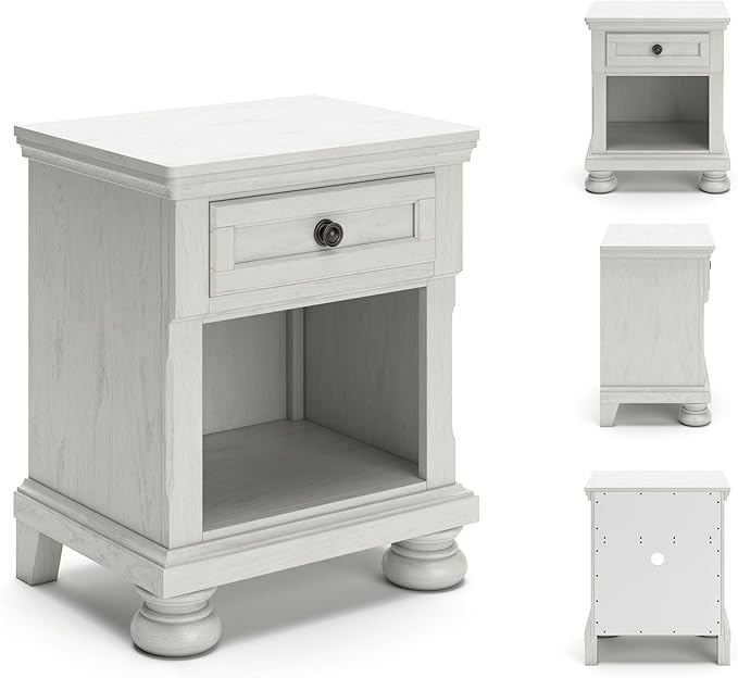 Signature Design by Ashley Robbinsdale Coastal 1-Drawer Nightstand with Cubby Storage, 26.75" Tall, White