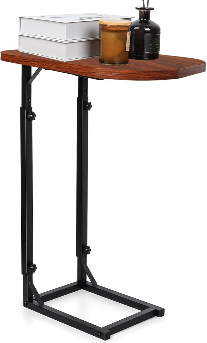 Premium Adjustable C-Shaped End Table for Couch, Mini Side Tables for Sofa, Small Coffee Table with Metal Frame, Beautiful and Practical Sidekick for Your Living Room, Bedroom, Bedside, Rustic Brown | Premium, Adjustable, for Couch, for Sofa, with Meta...