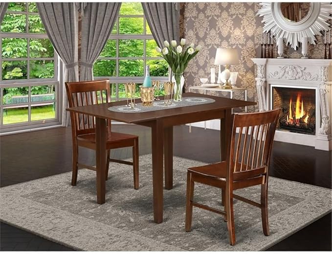 East West Furniture NDNO3-MAH-W 3 Piece Kitchen Table Set for Small Spaces Contains a Rectangle Dining Table with Dropleaf and 2 Dining Room Chairs, 30x48 Inch, Mahogany